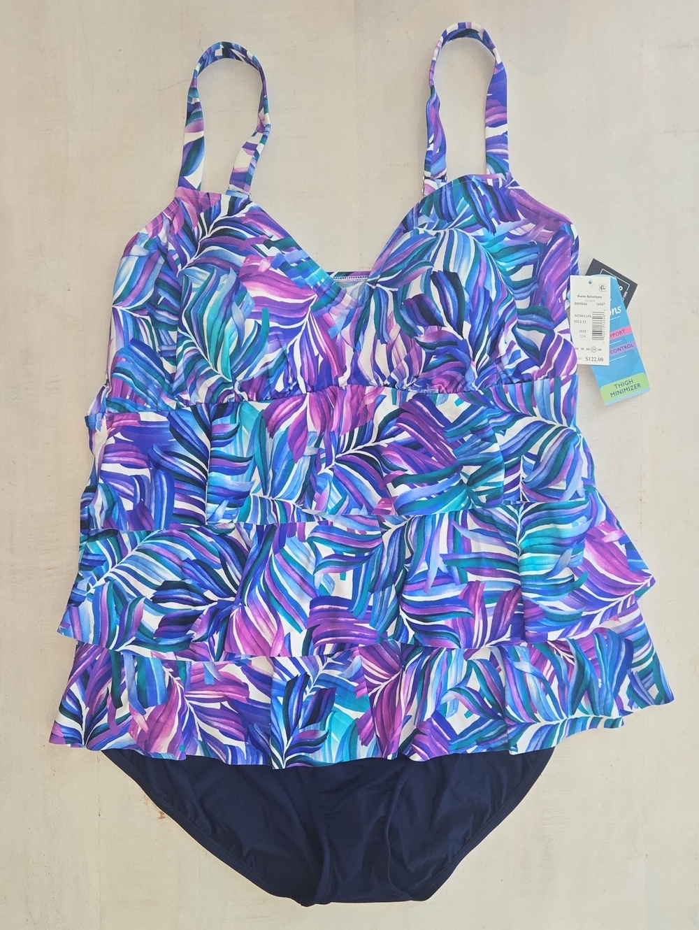 Swim Solutions Ruffle One-Piece Swimsuit Bust Support Tummy Control  NWT